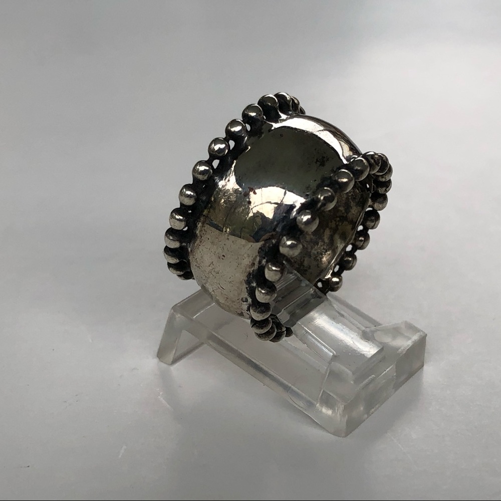 SOLD Vintage Sterling Southwestern Domed Beaded Band - Picture 5 of 8